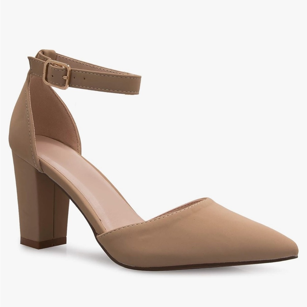 Olivia K Women's Sexy D'Orsay Ankle Strap Pointed Toe Block Heel Pump